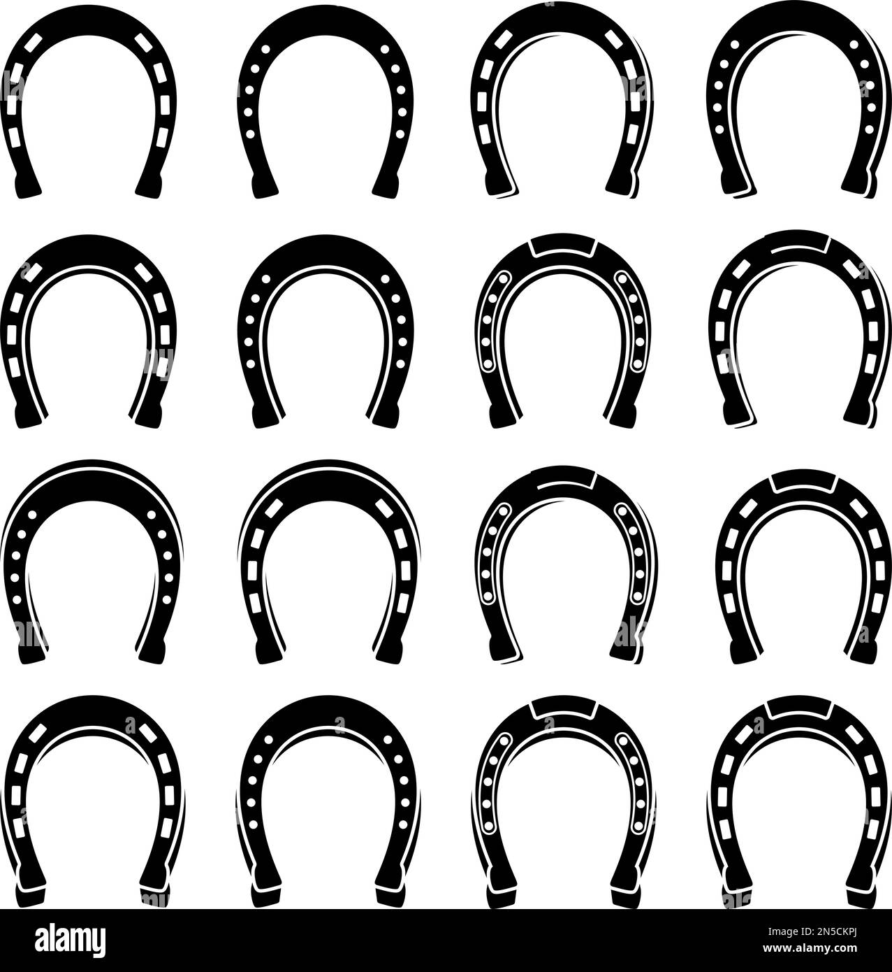 Set di icone a ferro di cavallo. Simbolo del festival irlandese della birra Lucky giorno di San Patrizio. Illustrazione vettoriale. Illustrazione Vettoriale