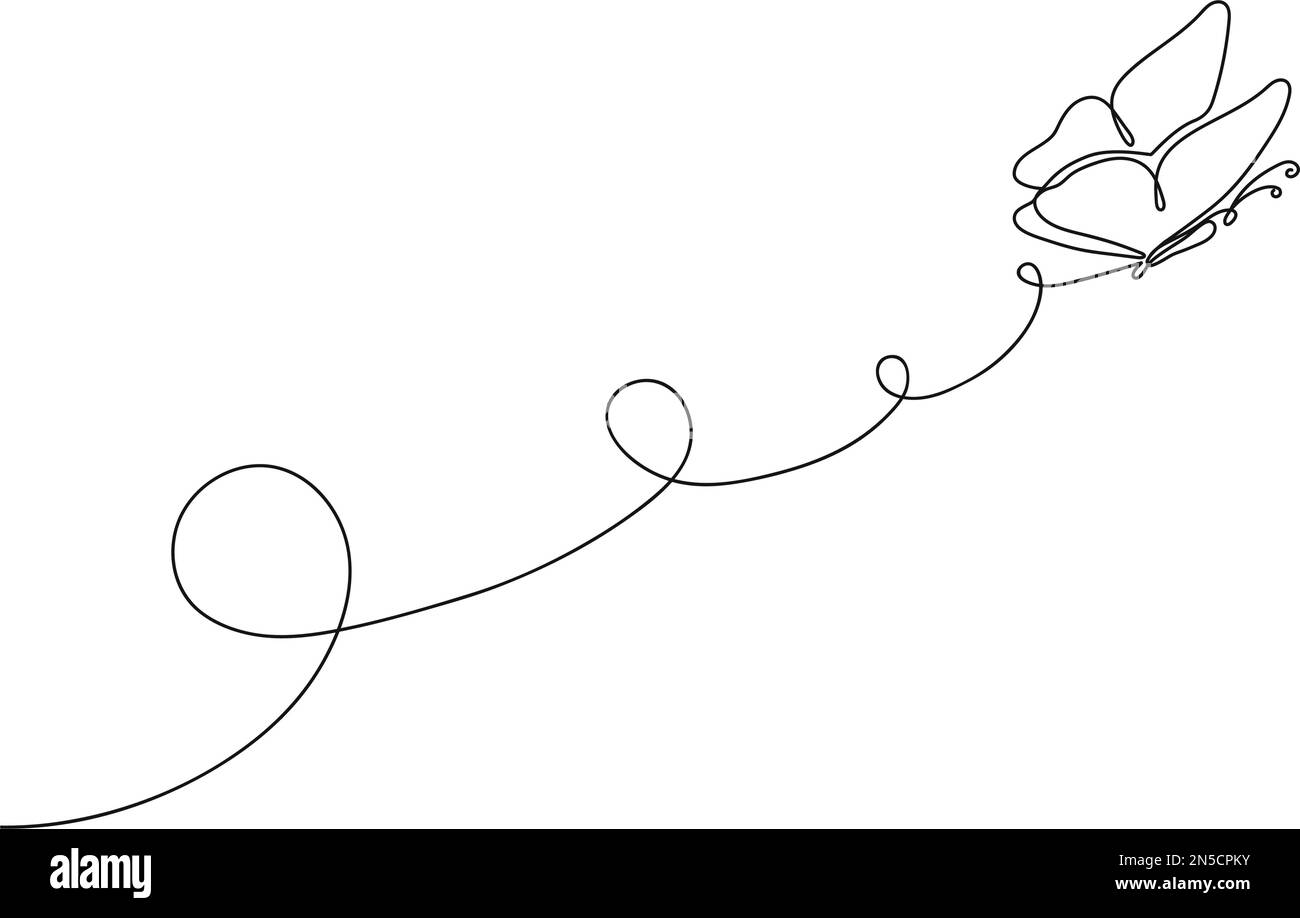 Percorso continuo a una linea di farfalle. Luccicante mooth, natura bellezza minimalista botanica mano disegnata volare insetto vettore illustrazione Illustrazione Vettoriale