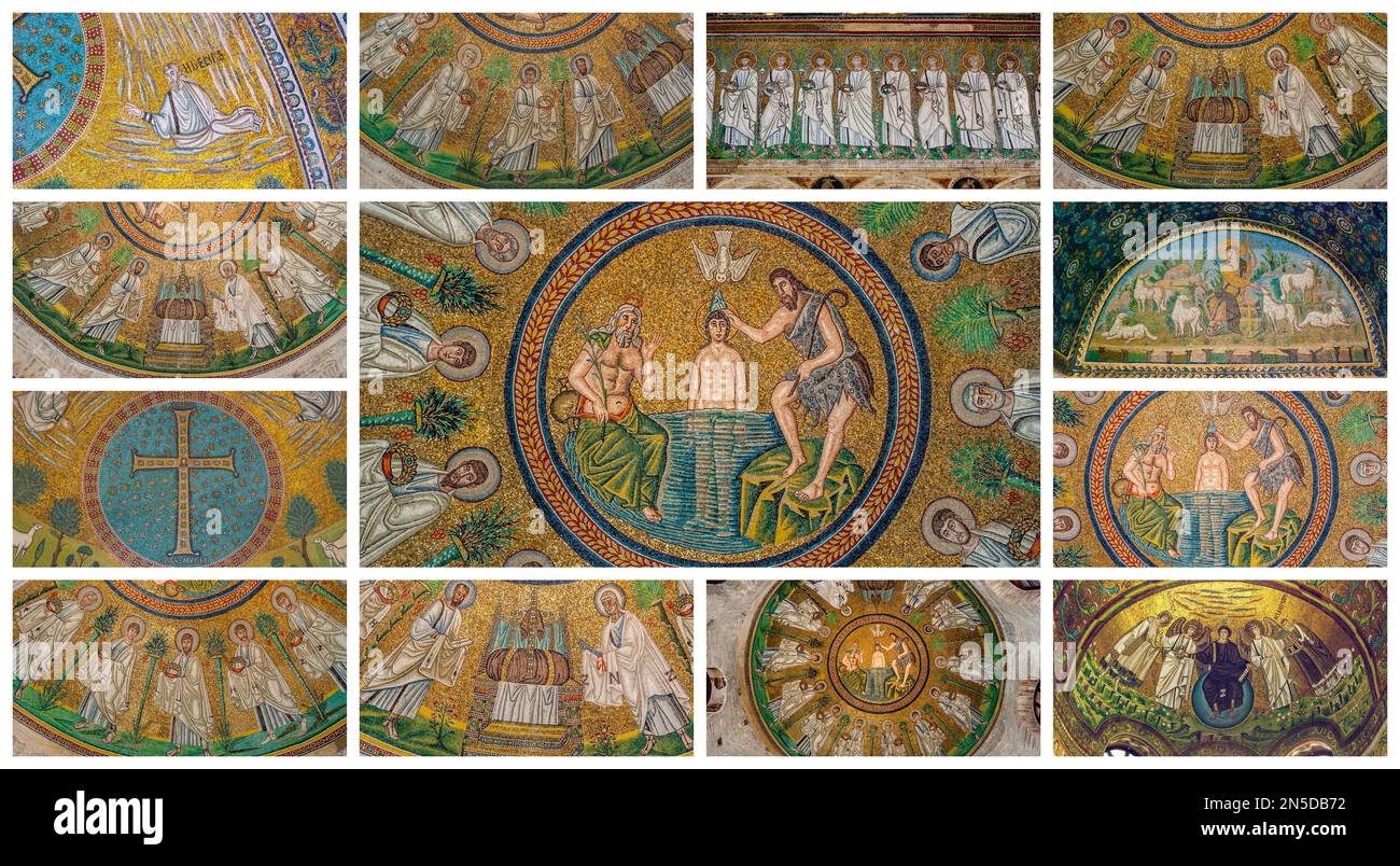 collage di affreschi, ravenna , italia Foto Stock