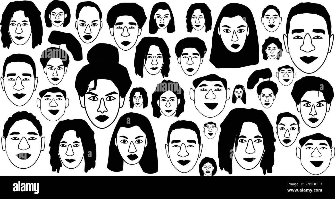 Black History Month Concept. Ritratti di persone astratte su sfondo bianco. risoluzione 4k persone diverse volti illustrazione Illustrazione Vettoriale