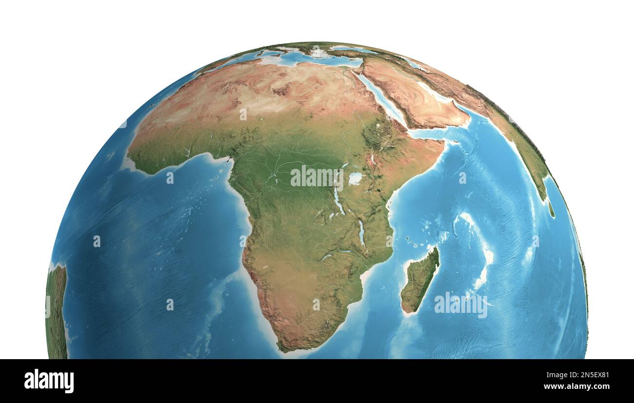 Vista satellitare ad alta risoluzione del pianeta Terra, focalizzata su Africa e Medio Oriente - illustrazione 3D, elementi di questa immagine forniti dalla NASA Foto Stock