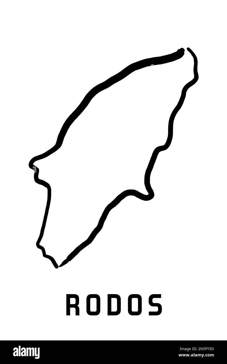 Mappa dell'isola di Rodos in Grecia. Contorno semplice. Mappa di stile semplificata disegnata a mano da vettori. Illustrazione Vettoriale