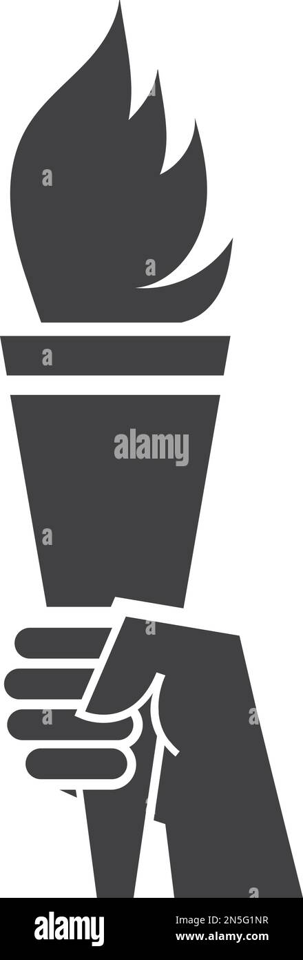 Torcia portatile con icona nera fiamma fuoco Illustrazione Vettoriale