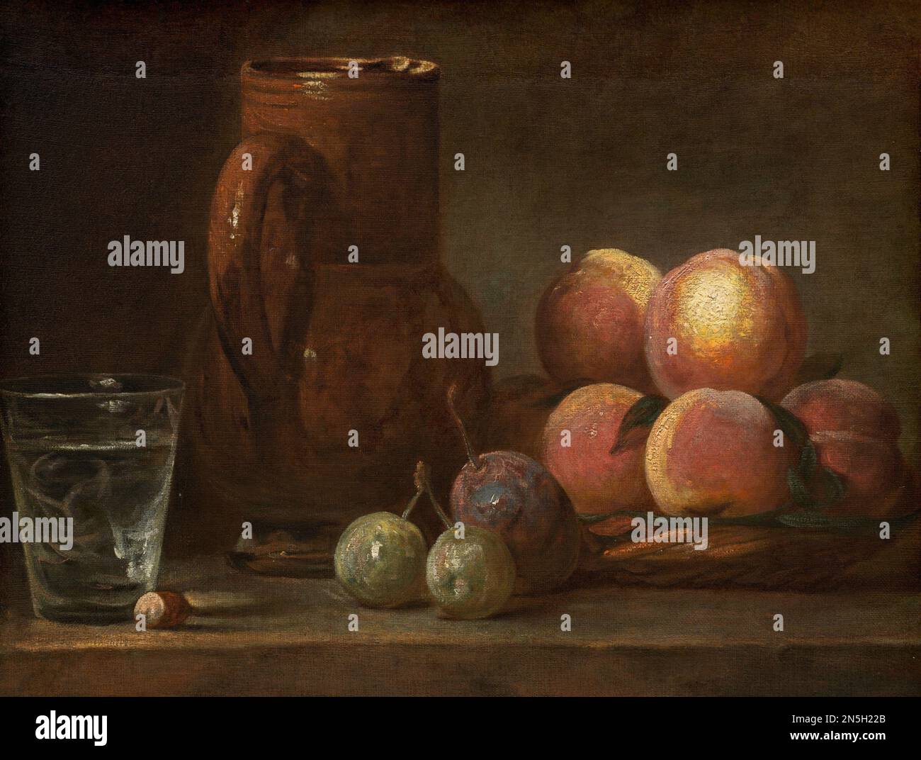 Jean Siméon Chardin frutta, brocca, e un bicchiere Foto Stock