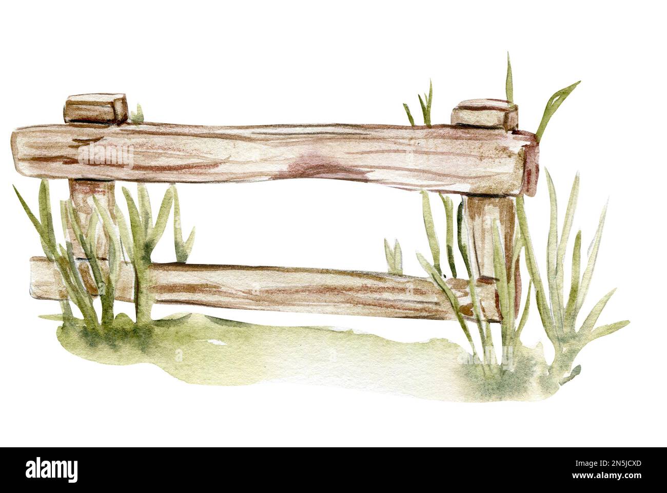 Acquerello di legno disegnato a mano con erba verde. Illustrazione dipinta a mano carina per biglietti d'auguri, stampe, souvenir, cartoline. L'illustrazione è Foto Stock