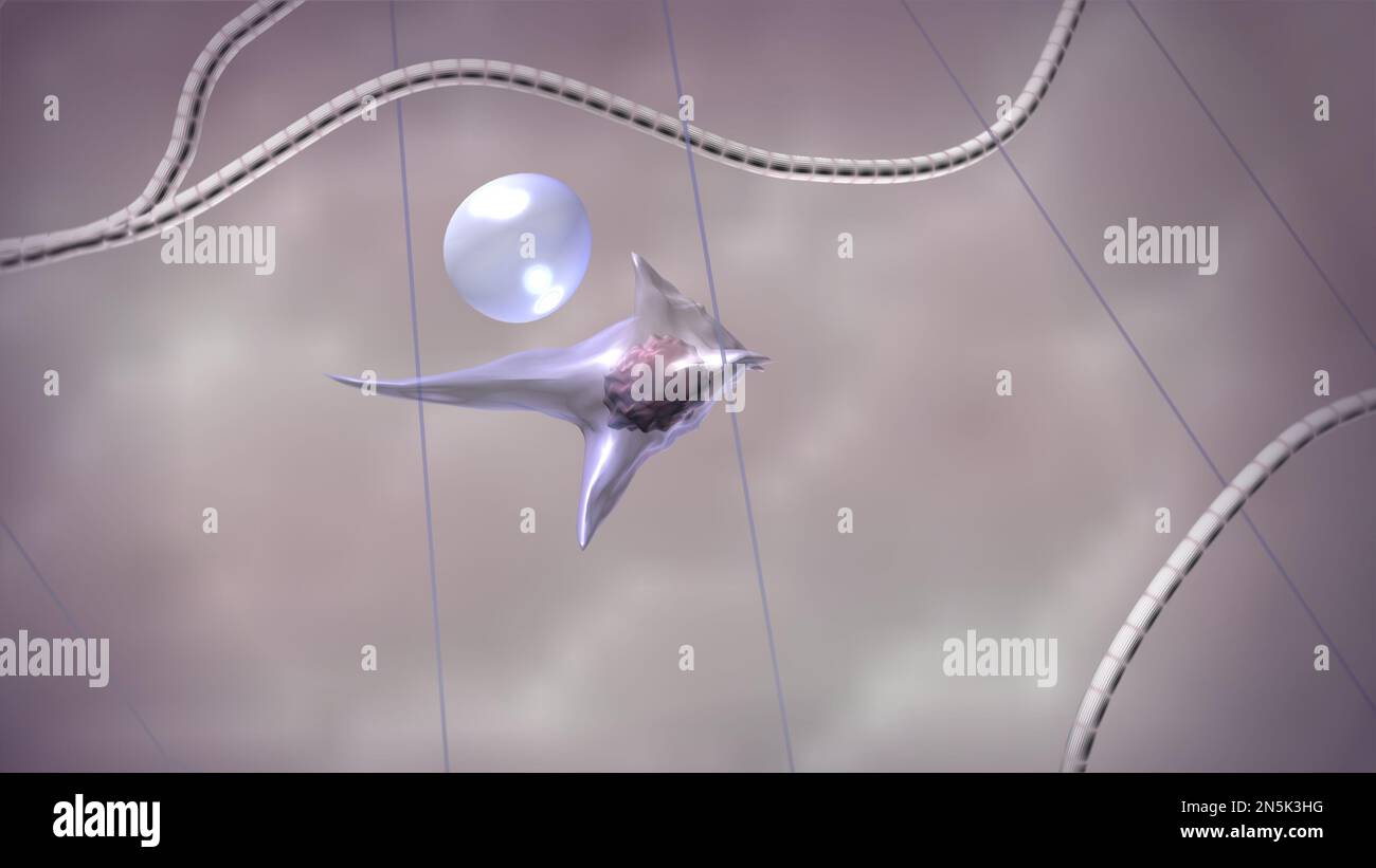 I fibroblasti attivati dall'acido ialuronico. Tecnologia di rigenerazione del collagene cutaneo. illustrazione rappresentata in 3d Foto Stock
