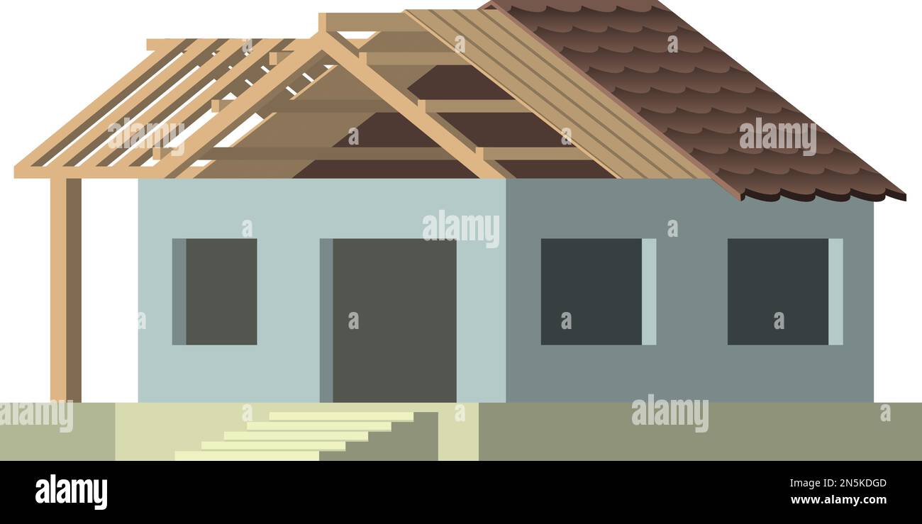 Casa finita. Cantiere suburbano. Struttura del tetto Illustrazione Vettoriale