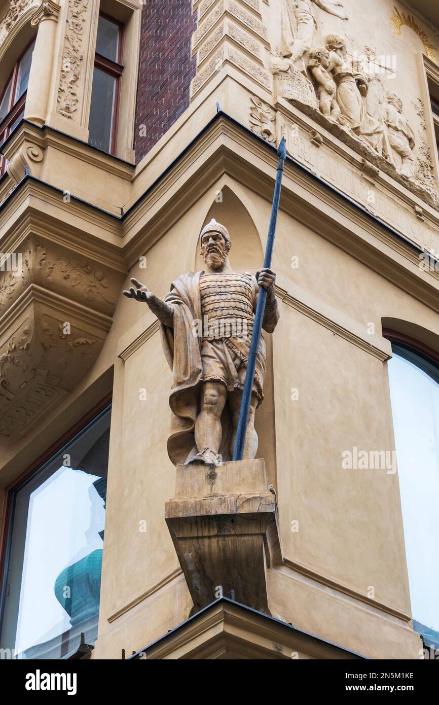 Dettaglio architettonico di un edificio storico nel centro di Praga, Praga, Repubblica Ceca Foto Stock
