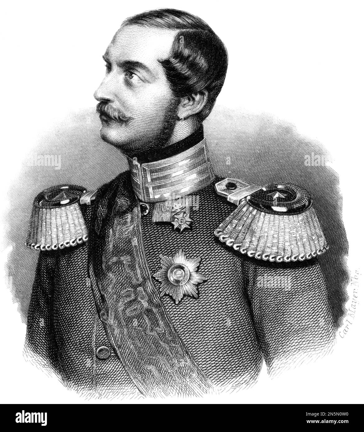 Europa, Deutschland, Georg V. König von Hannover, Herzog von Cumberland, letzter König von Hannover, Lithographie aus :' Gothaischer genealogischer Hof-Kalender nebst diplomatisch-statistischem Jahrbuche auf das Jahr 1853 ', Gotha, bei Justus Perthes . / Europa, Germania, Giorgio V di Hannover, ultimo re di Hannover, litografia da: Gothaischer genealogischer Hof-Kalender nebst diplomatisch-statistischem Jahrbuche auf das Jahr 1853 ' (calandra delle case di nobiltà ), Gotha, pubblicato da Perthes. Foto Stock