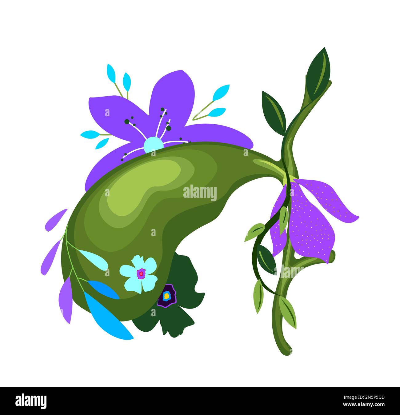 Bella vescica con fiori, Flowers.Floral Biliary Internal Organ.Anatomical Bright Bright Gall con fiori, erbe Nature.Hand disegnato Blo Foto Stock