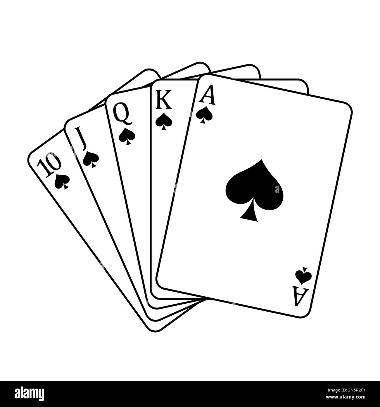 Carte da gioco - una mano di poker composta da una scala reale 10 J Q K A, illustrazione vettoriale isolato su bianco Illustrazione Vettoriale