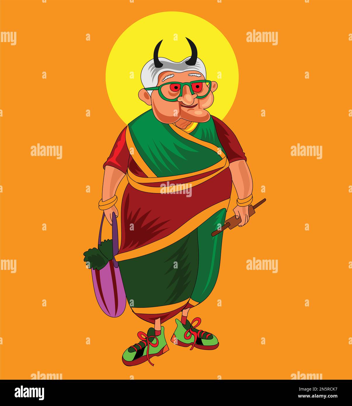 illustrazione vettore di granny diavolo , donna asiatica Illustrazione Vettoriale