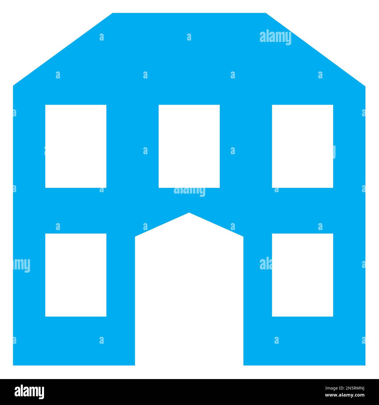 Grafica vettoriale blu e bianco di una mappa simbolo di una casa storica. Si compone di una silhouette blu di un vecchio edificio stilizzato su uno sfondo bianco Illustrazione Vettoriale