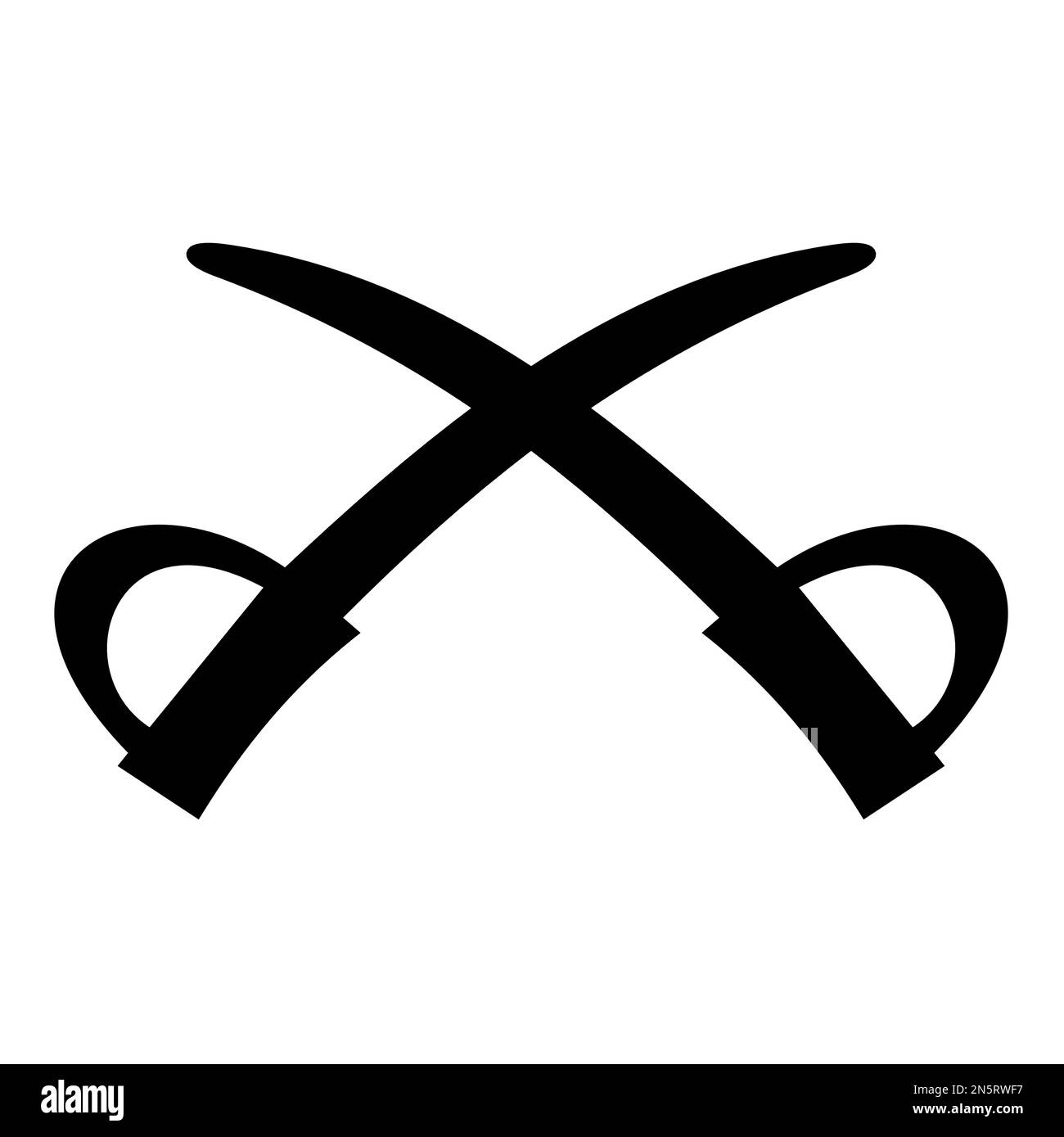 Grafica vettoriale in bianco e nero di una coppia di spade incrociate su sfondo bianco. Indica la posizione di un antico luogo di battaglia. Illustrazione Vettoriale