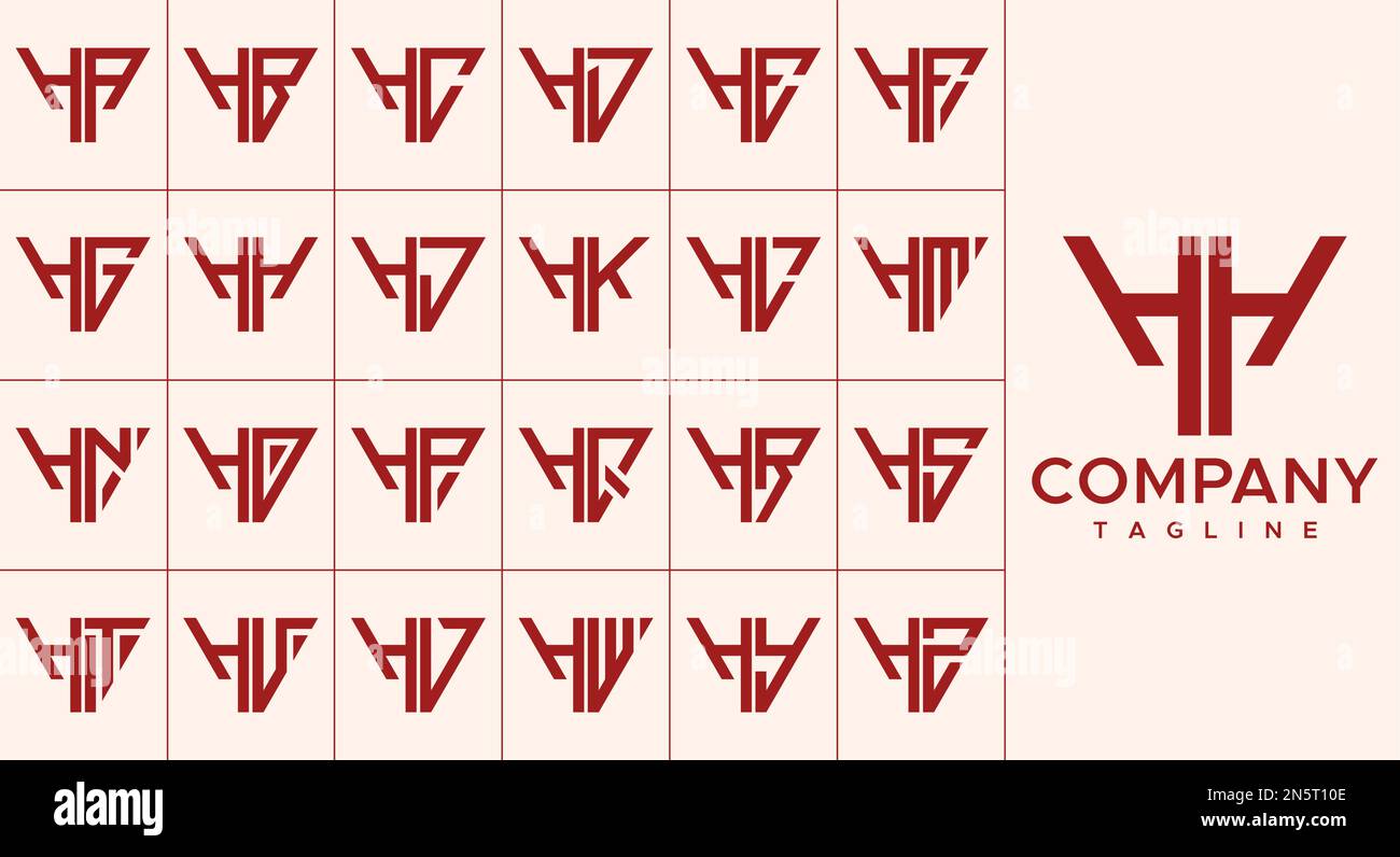 Set di moderno logo lettera H triangolare. Astratto HH H lettera iniziale logo. Illustrazione Vettoriale
