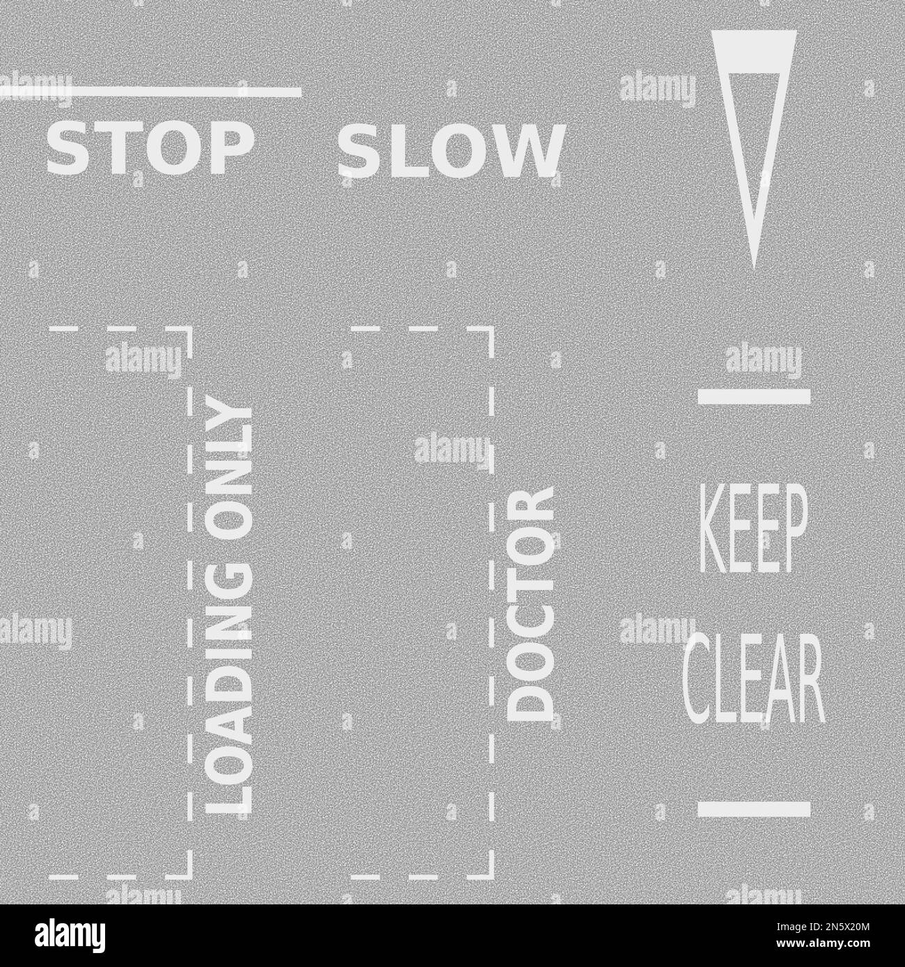 Una serie di marcature stradali grafiche vettoriali bianche dipinte sulla superficie della strada Illustrazione Vettoriale