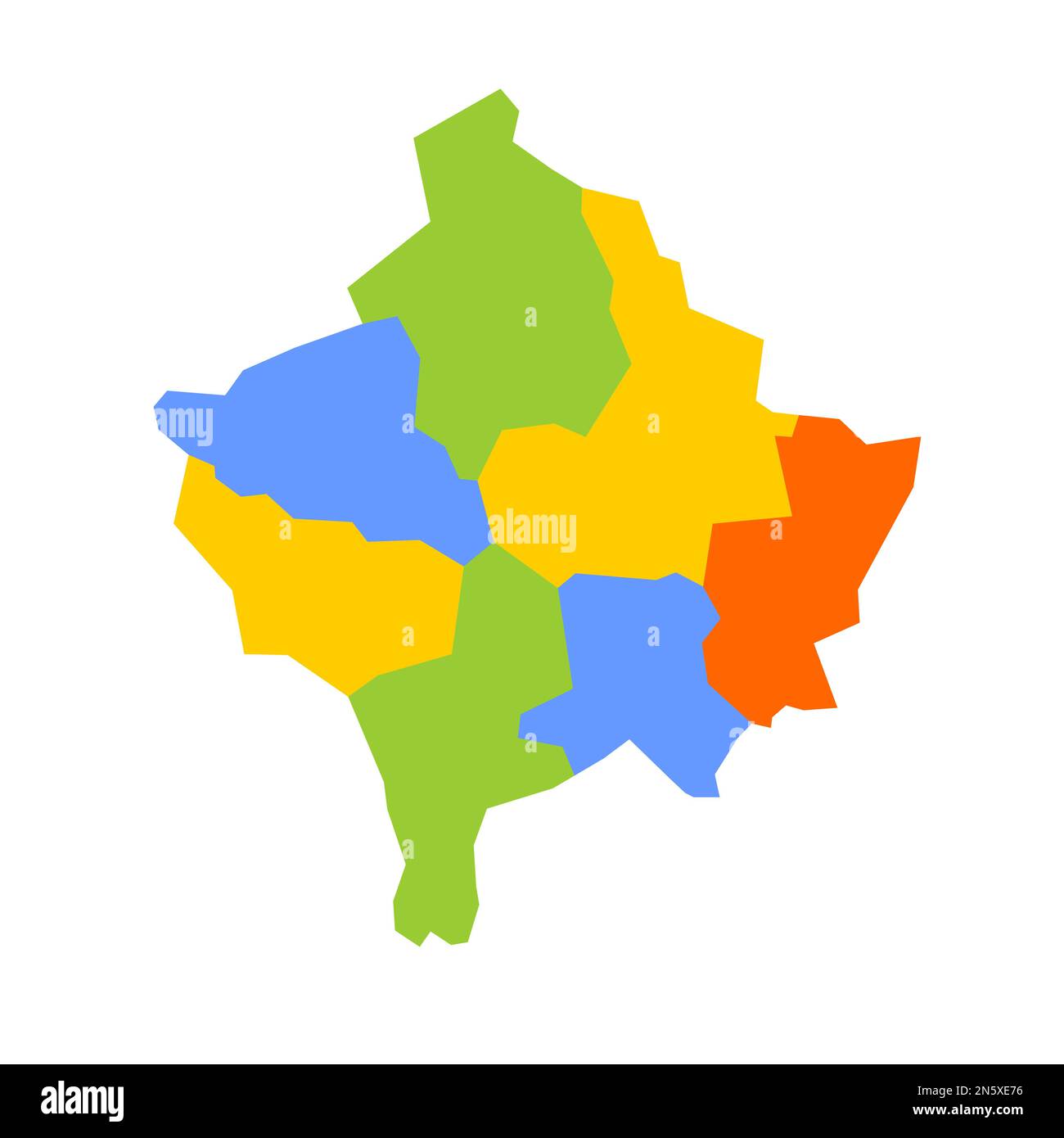 Mappa politica del Kosovo delle divisioni amministrative - distretti. Mappa vettoriale colorata vuota. Illustrazione Vettoriale