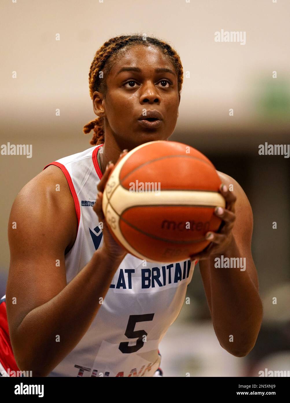 Gran Bretagna Cheridene Green durante la partita di qualificazione FIBA Women's EuroBasket 2023 al National Basketball Performance Centre di Manchester. Data immagine: Giovedì 9 febbraio 2023. Foto Stock