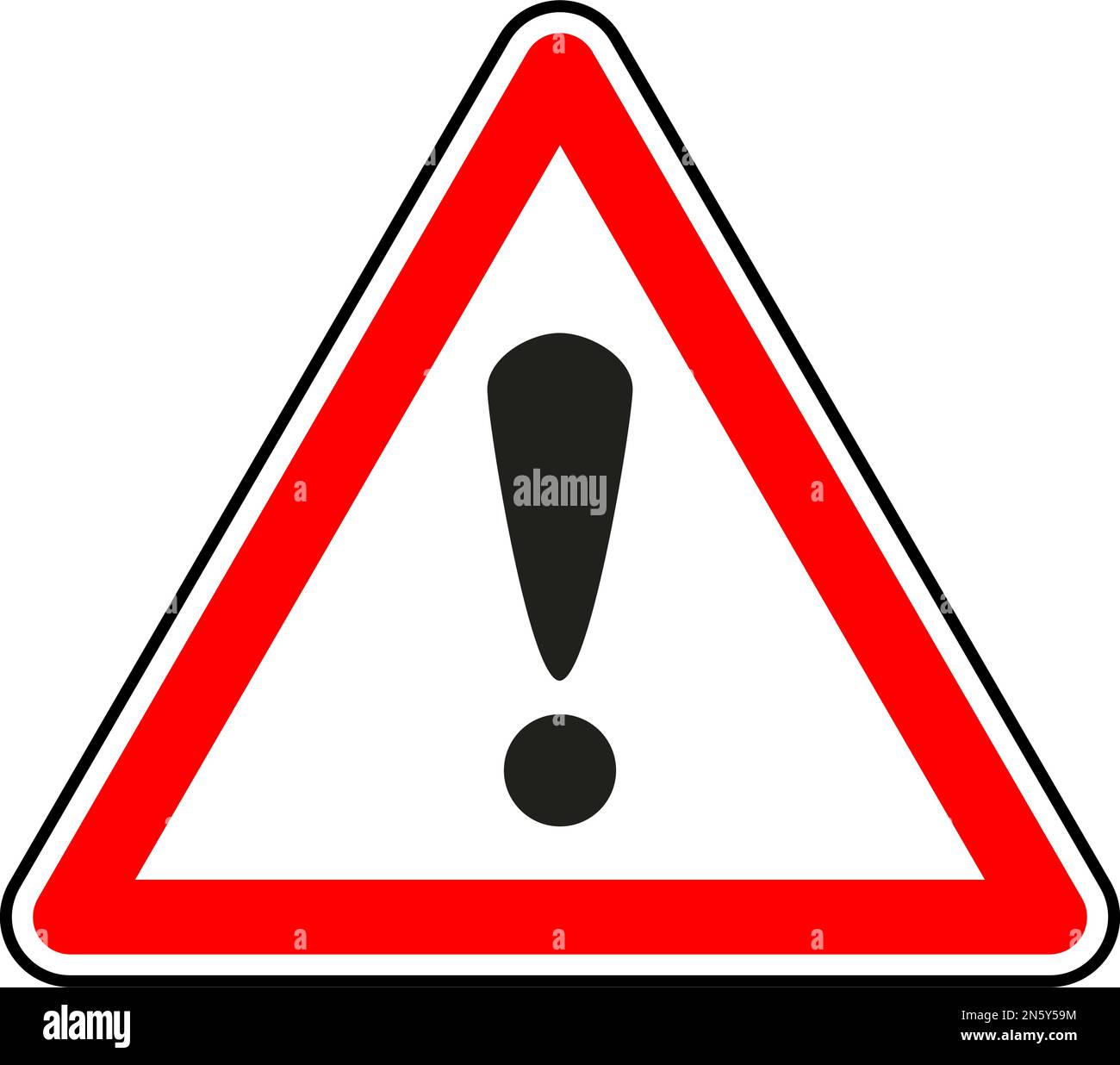 Immagine vettoriale di un segnale stradale di pericolo di marcia avanti per il regno unito. È costituito da un punto esclamativo all'interno di un triangolo rosso Illustrazione Vettoriale