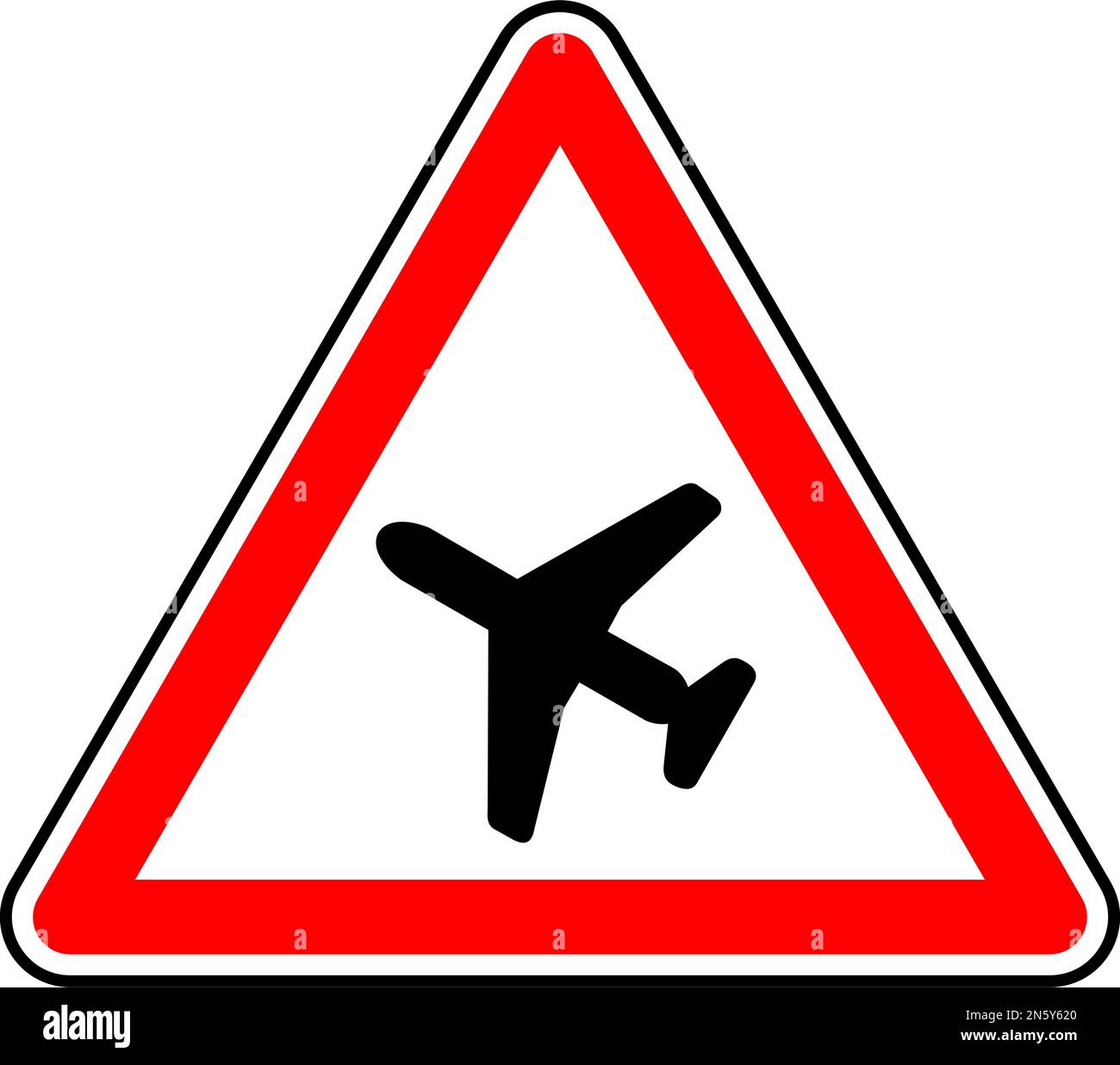 Grafica vettoriale di un cartello stradale UK low flying Aircraft. Consiste in una rappresentazione della silhouette di un aeroplano contenuto in un triangolo rosso Illustrazione Vettoriale