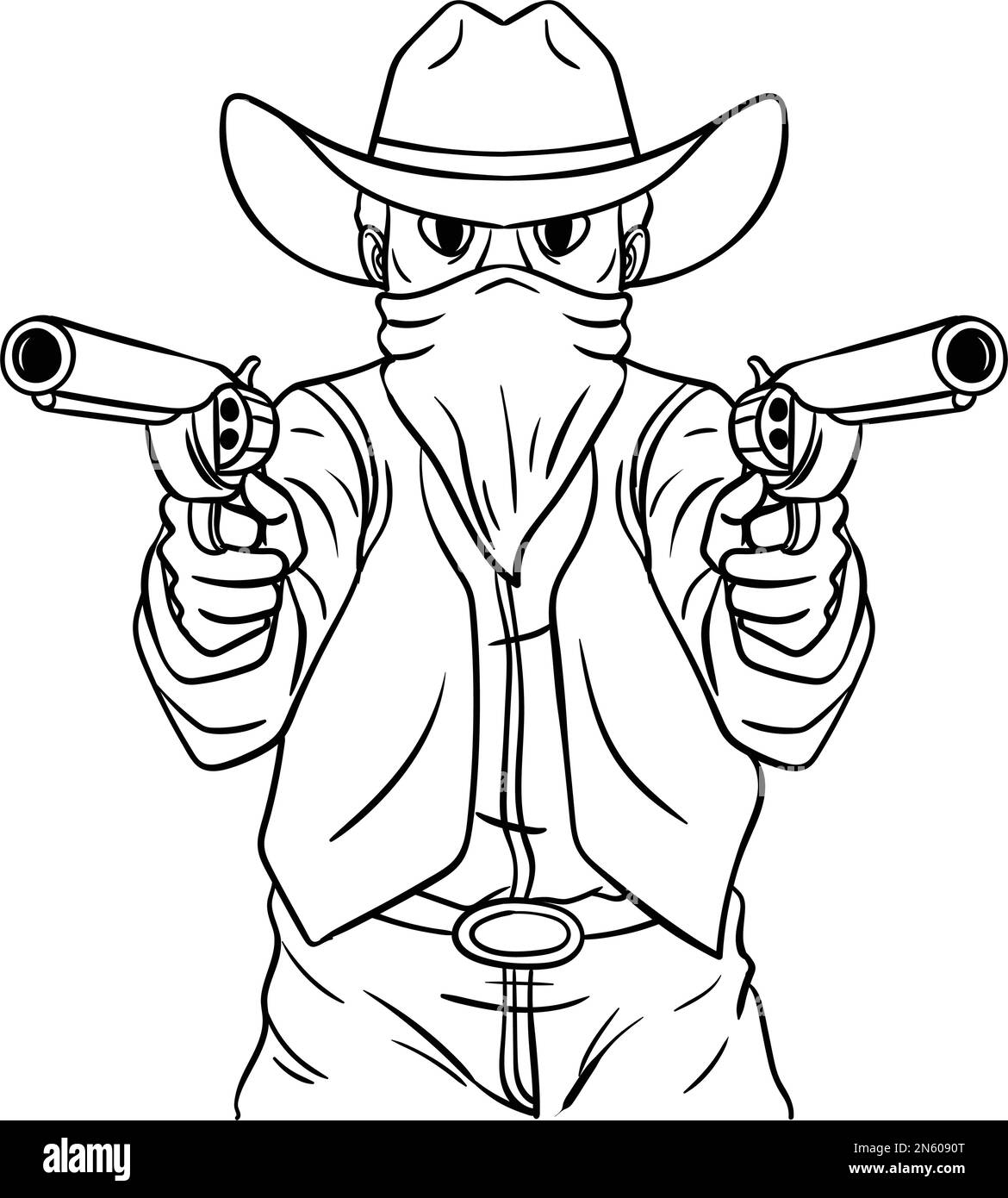 Cowboy punta pistola isolato colorazione pagina Illustrazione Vettoriale