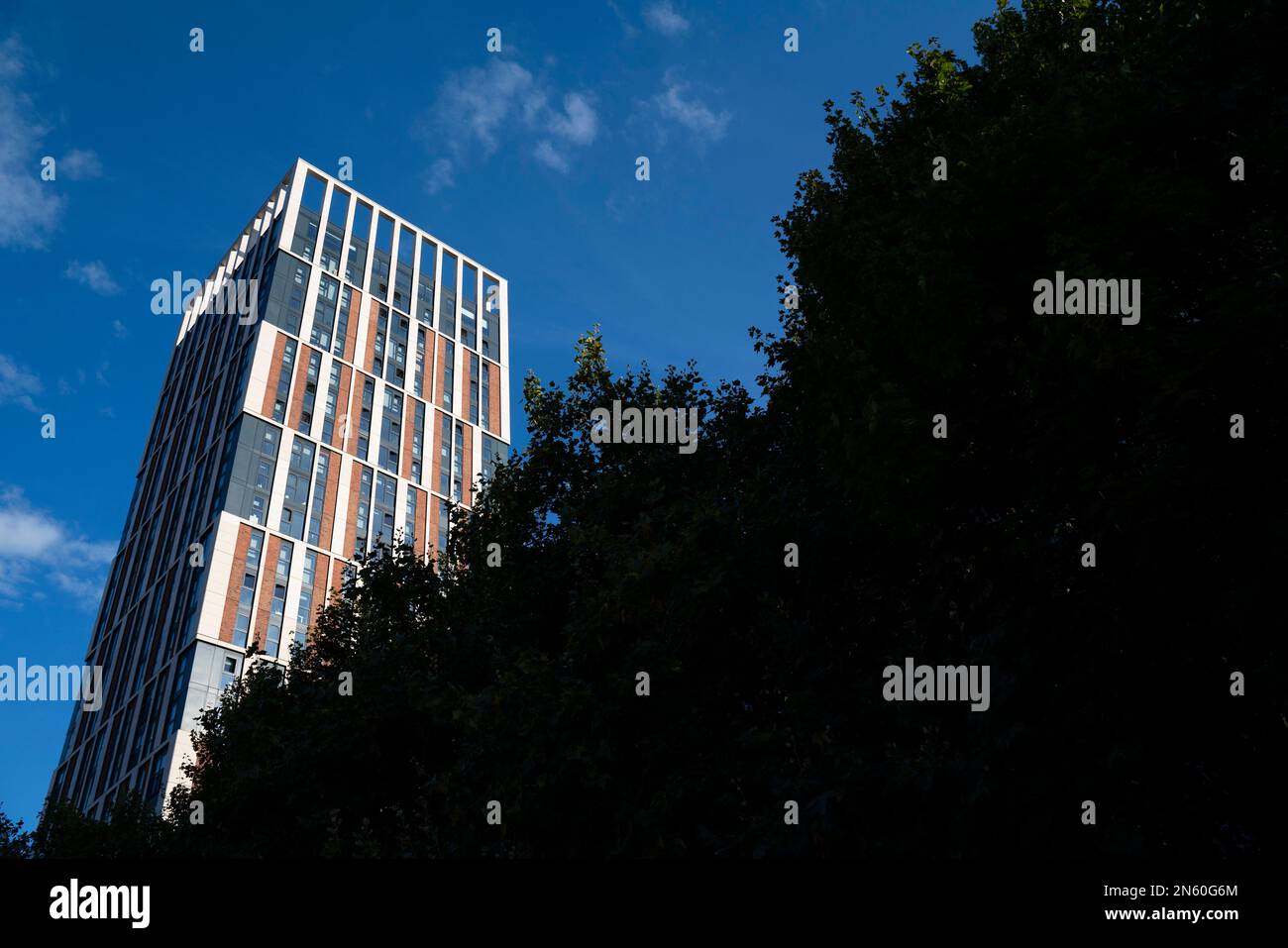 L'edificio più alto di Bristol, Castle View, una torre residenziale ai margini del Parco del Castello, in una giornata di sole. Foto Stock