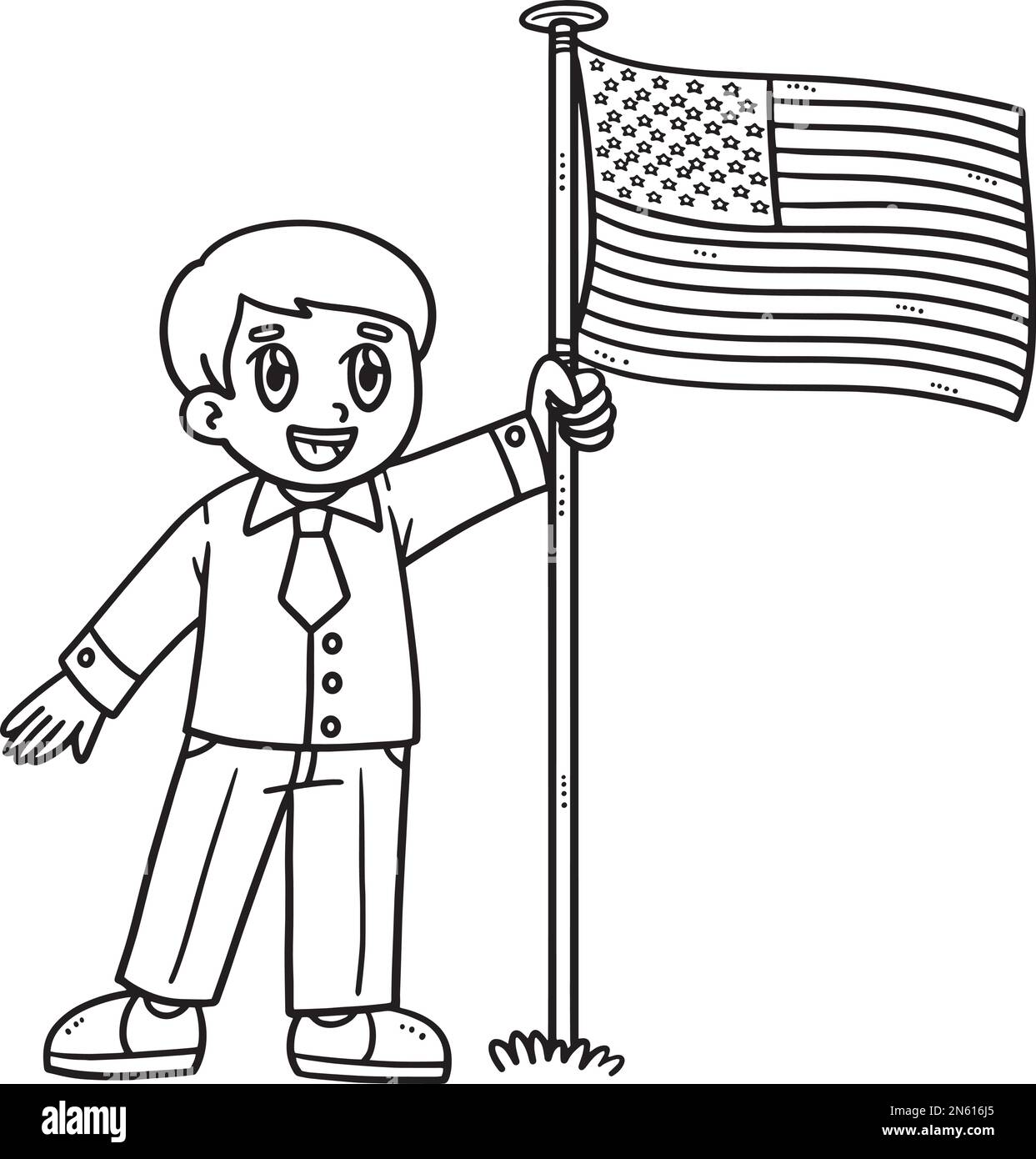Child Holding US Flag pagine isolate da colorare Illustrazione Vettoriale