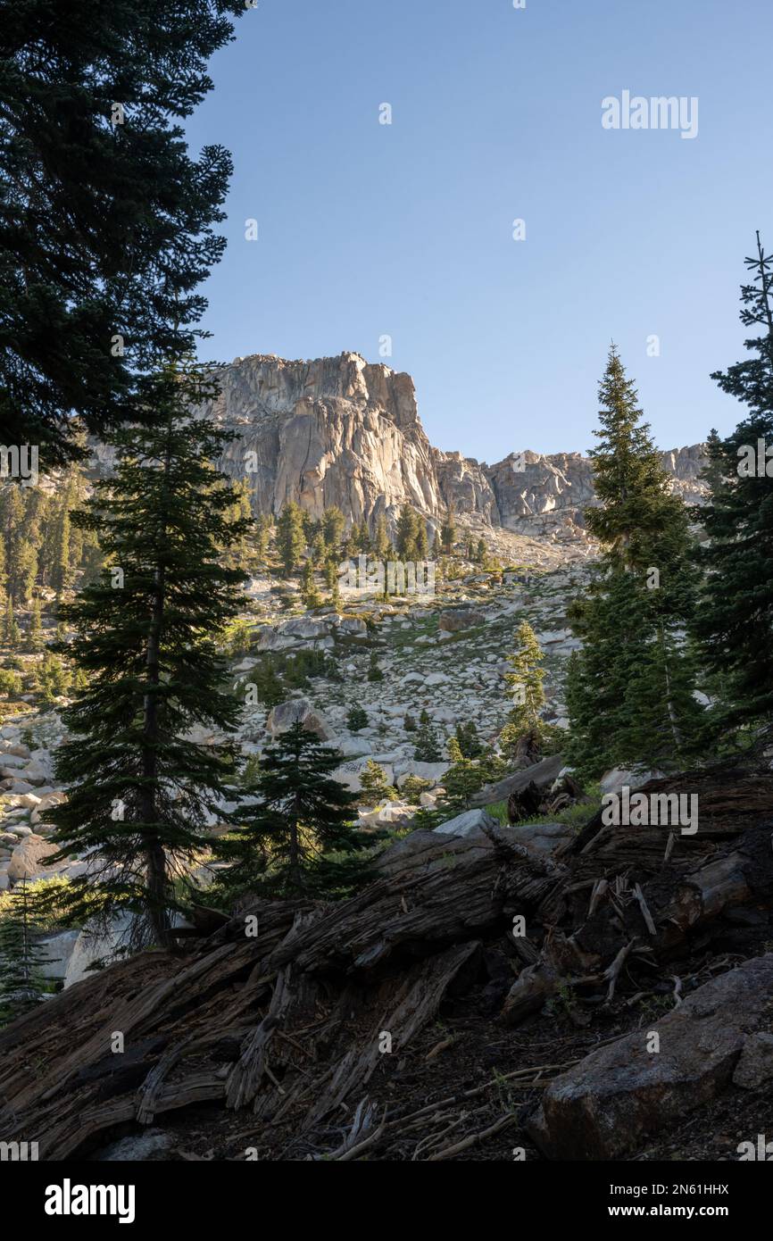 Guarda fino ad alta Peak dal sentiero sottostante nel Parco Nazionale di Sequoia Foto Stock