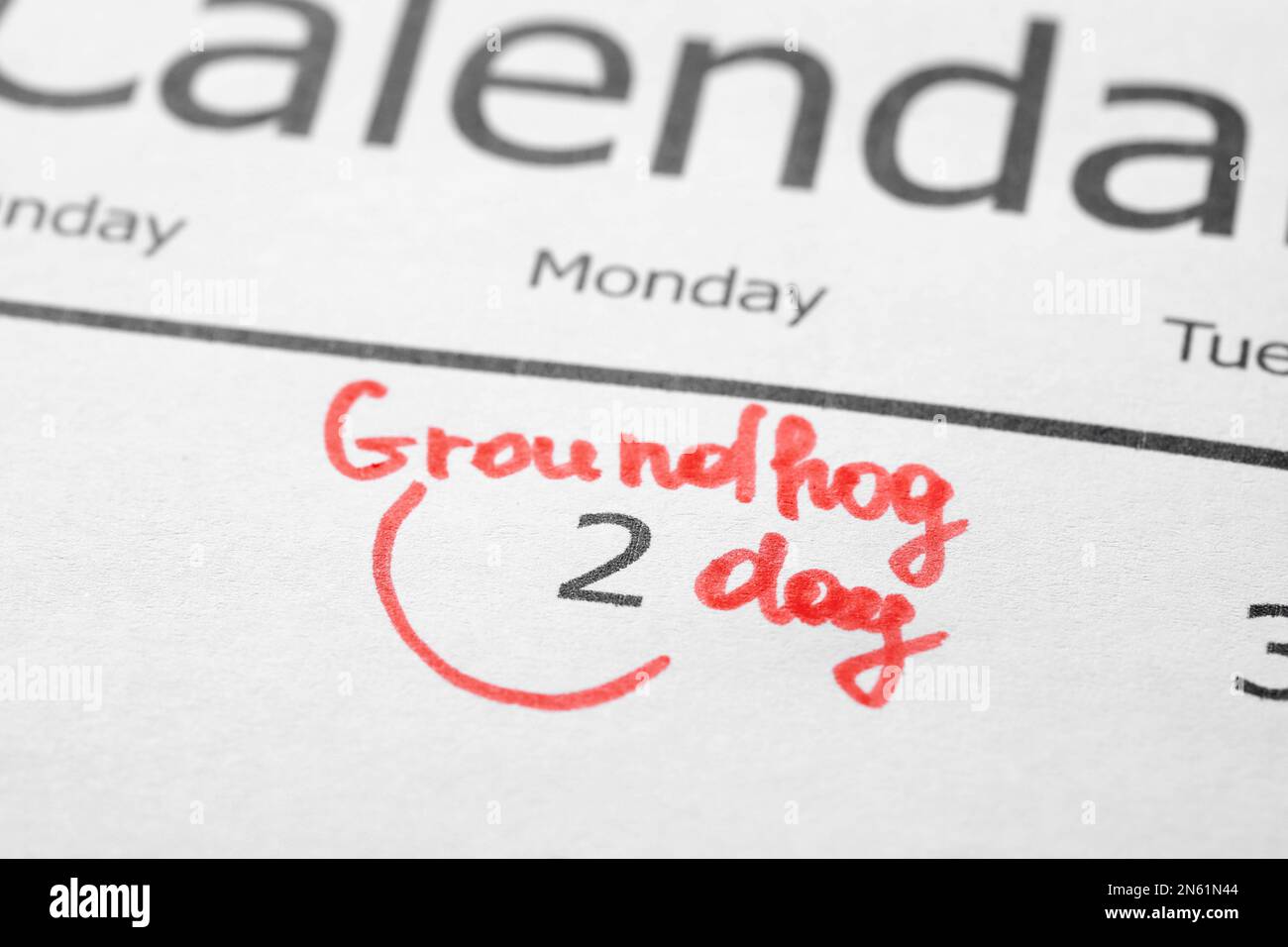 Calendario con promemoria data circa Groundhog giorno, primo piano Foto Stock
