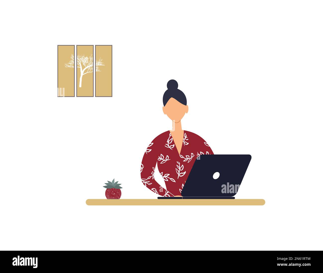 Tutor donna senza volto lavoro su laptop.lavoro remoto, e-learning a distanza o formazione online durante virus Epidemic.Lady trainer o allenatore condotta webinar Foto Stock
