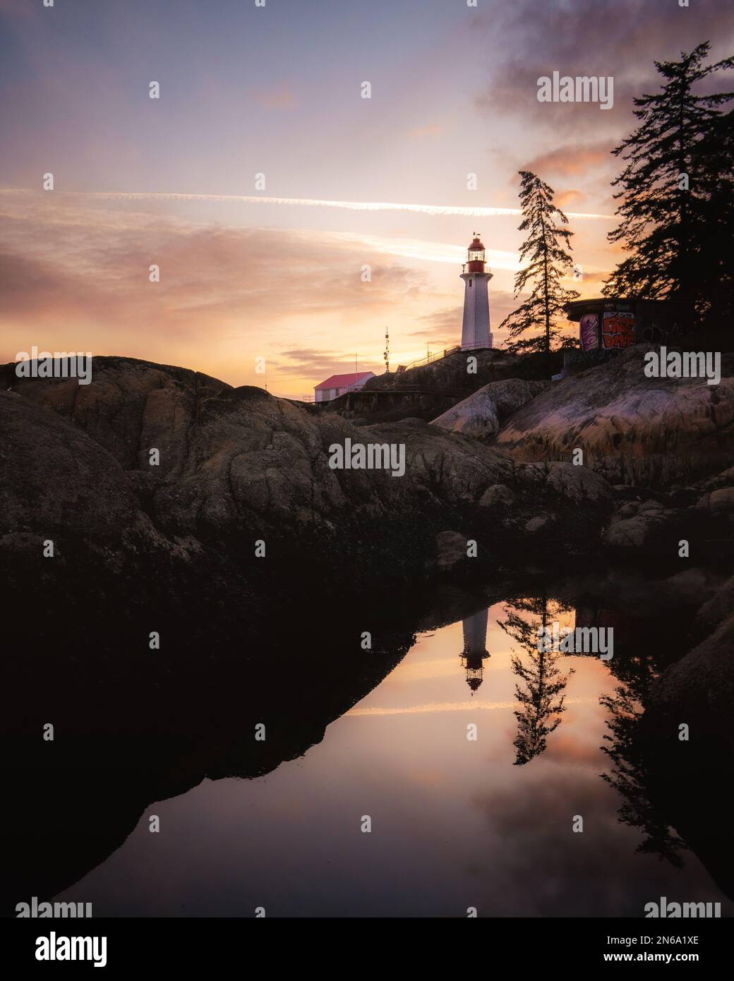 Parco del faro al tramonto Foto Stock