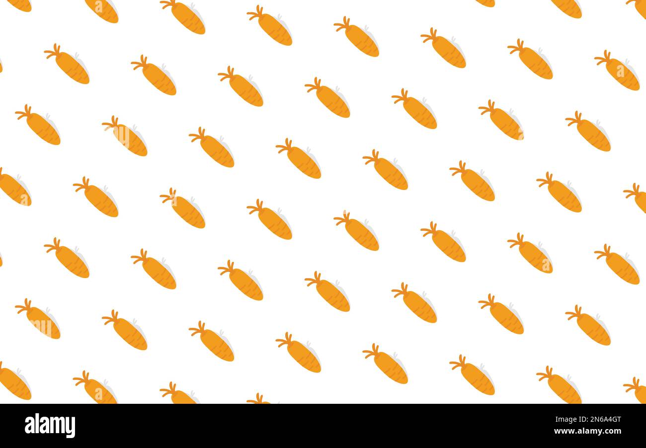 Carota piatta modello senza cuciture con stile cartoon, sfondo, illustrazione vettoriale. verdure. sano. vegano. carta da parati alimentare. Illustrazione Vettoriale