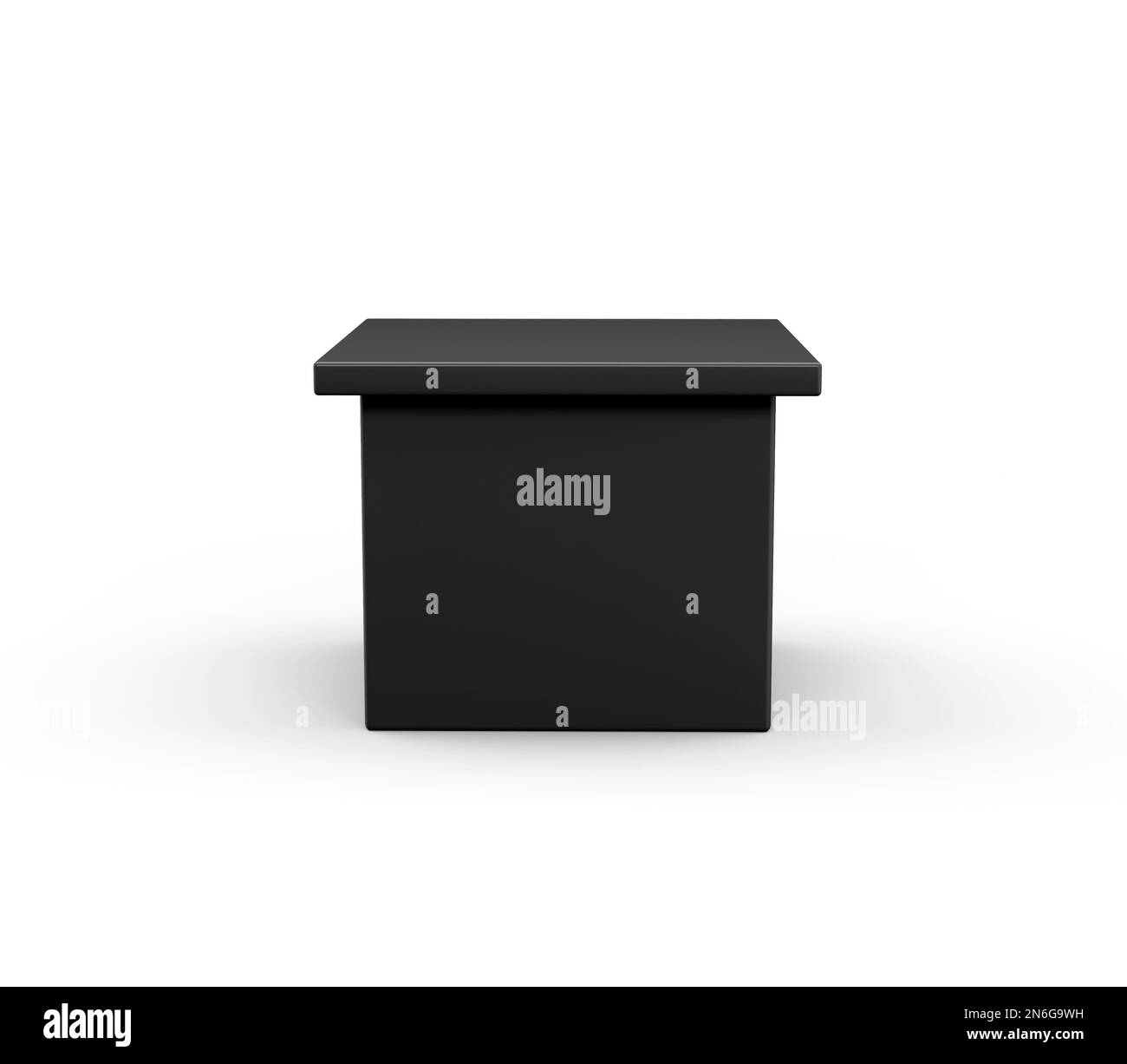 Un rendering 3D di podium cubo nero isolato su uno sfondo bianco Foto Stock