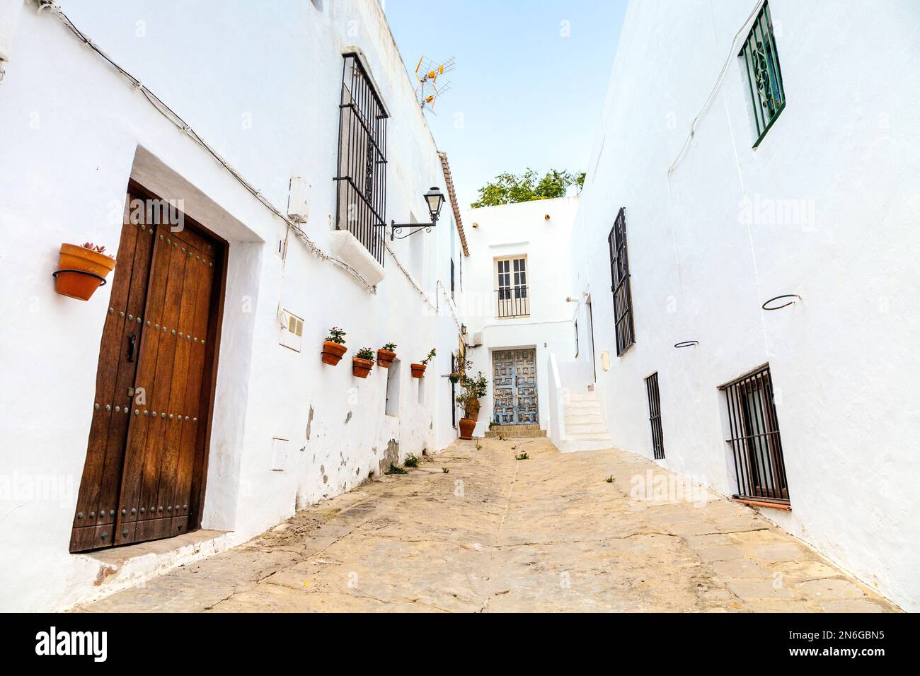 Case bianche a Vejer de la Frontera, Andalusia, Spagna Foto Stock