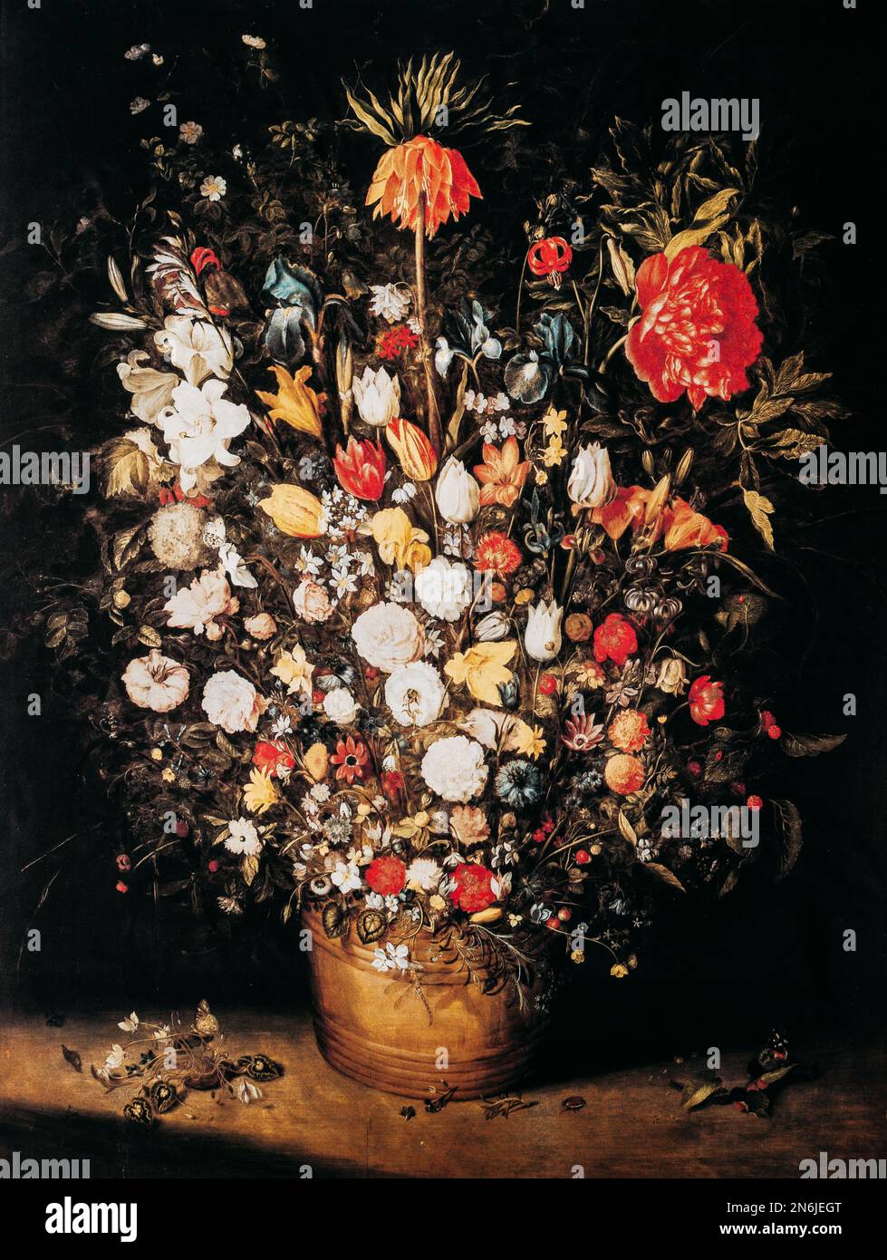 Jan Brueghel anziano anche Bruegel o Breughel. Grande mazzo di fiori in una vasca o il grande mazzo. Jan Brueghel era Un pittore fiammingo e. Foto Stock