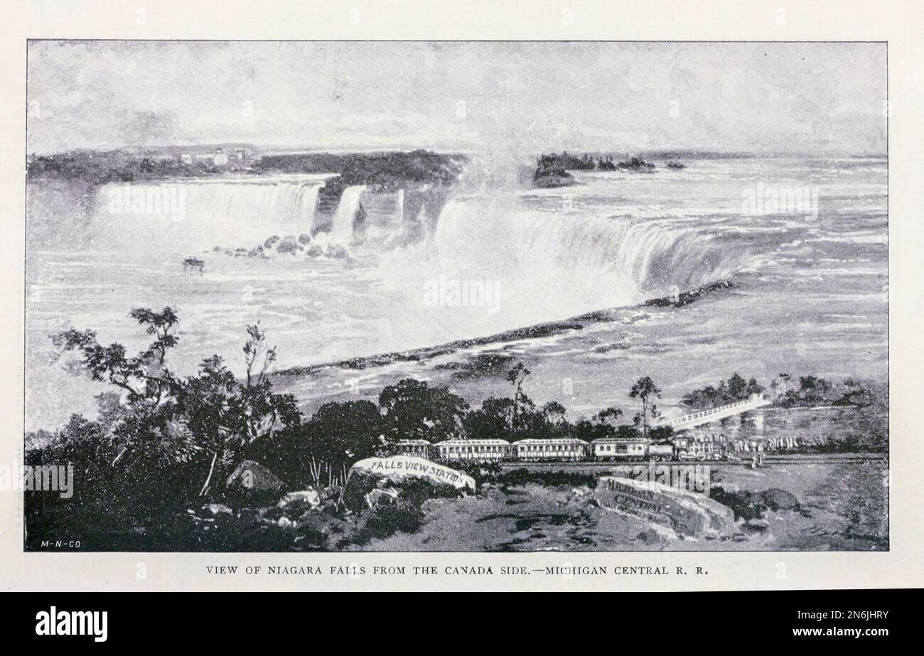 Vista delle Cascate del Niagara dal lato del Canada. Michigan Central R. R. dall'articolo Famous Scenography on American Railroads dalla rivista Engineering MAGAZINE DEDICATA AL PROGRESSO INDUSTRIALE Volume IX Aprile - Settembre 1895 NEW YORK The Engineering Magazine Co Foto Stock