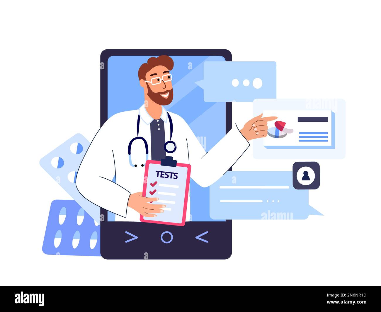 Consulenza medica online,e-Health Concept.Smart Service Technology,medico remoto,comunicazione virtuale su smartphone screen.Healthcare web service Foto Stock