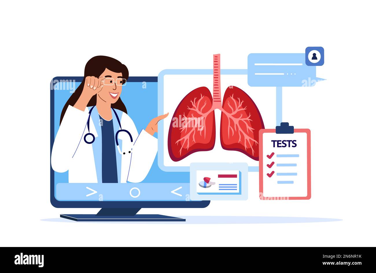 Online Pulmonologo Virologist medico consultazione, e-Health.Diagnosing polmoni, trachea, bronchi COVID, polmonite.Ultrasound, Magnetic Resonance Tests.Inte Foto Stock