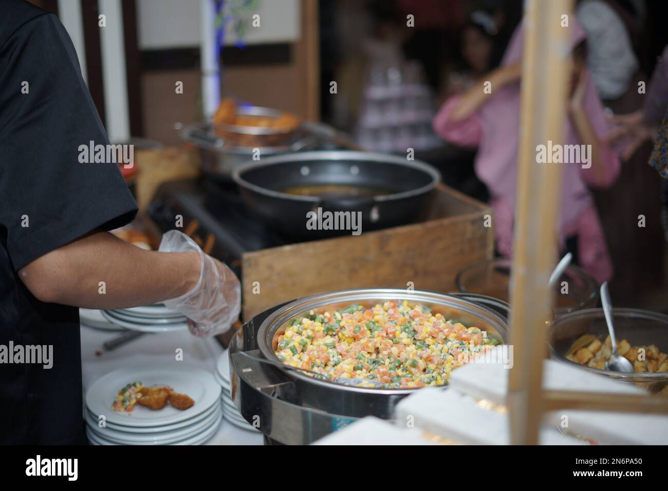 Cibo e bevande per il catering per matrimoni Foto Stock