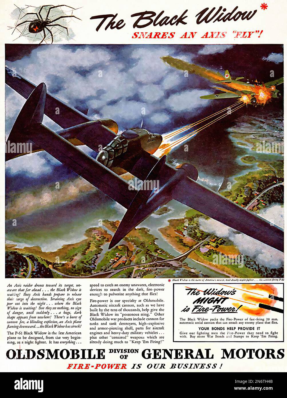 1944 - Oldsmobile Firepower - pubblicità americana (USA) durante la seconda guerra mondiale Foto Stock