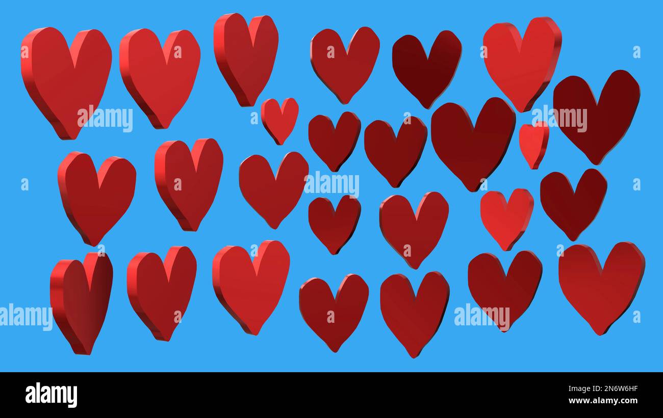 Love Greeting Concept Gruppo di cuori con sfondo azzurro vista dall'alto Foto Stock