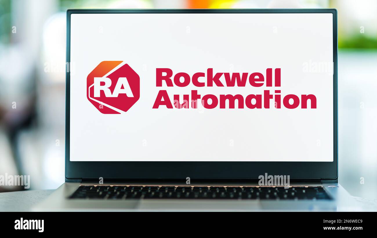 POZNAN, POL - DEC 28, 2022: Computer portatile che visualizza il logo di Rockwell Automation, un fornitore di automazione industriale i cui marchi includono Allen-Bra Foto Stock