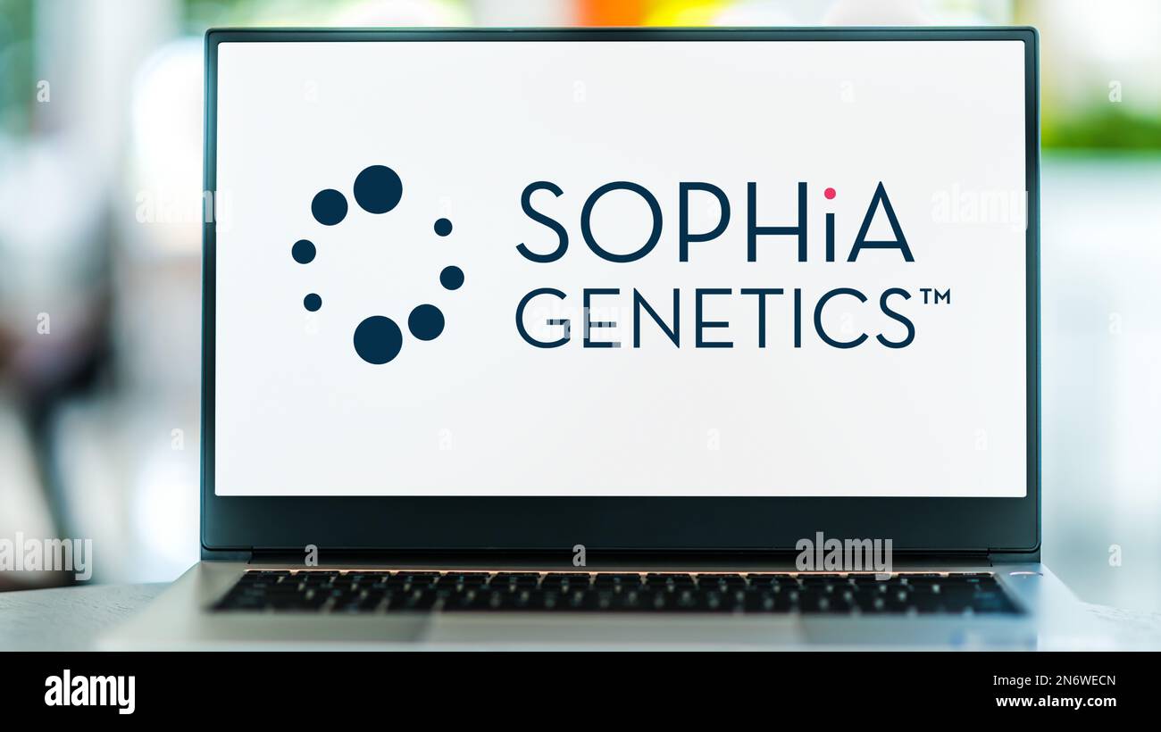 POZNAN, POL - DEC 28, 2022: Computer portatile con logo di Sophia Genetics, una società di software per la medicina basata sui dati con sede a Losanna, Foto Stock