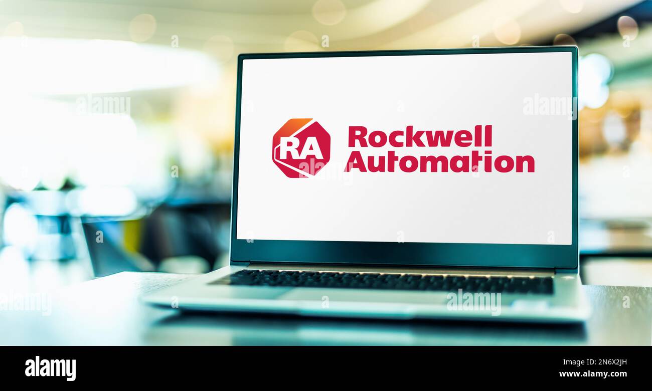 POZNAN, POL - DEC 28, 2022: Computer portatile che visualizza il logo di Rockwell Automation, un fornitore di automazione industriale i cui marchi includono Allen-Bra Foto Stock