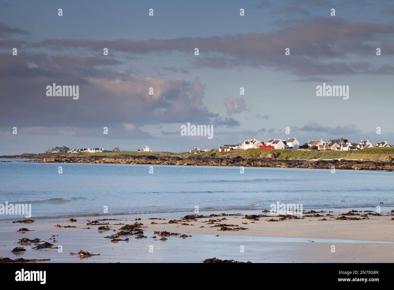 Una vista del villaggio di Balemartine sull'isola di Tiree nelle Ebridi interne, Scozia. Foto Stock