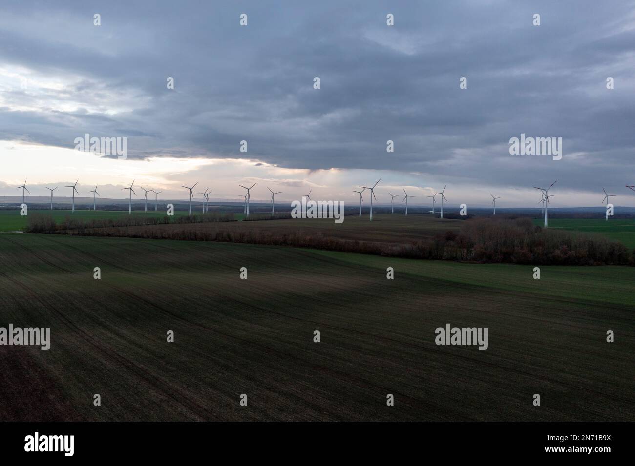 Fattoria eolica, Magdeburger Börde, Sassonia-Anhalt, Germania Foto Stock