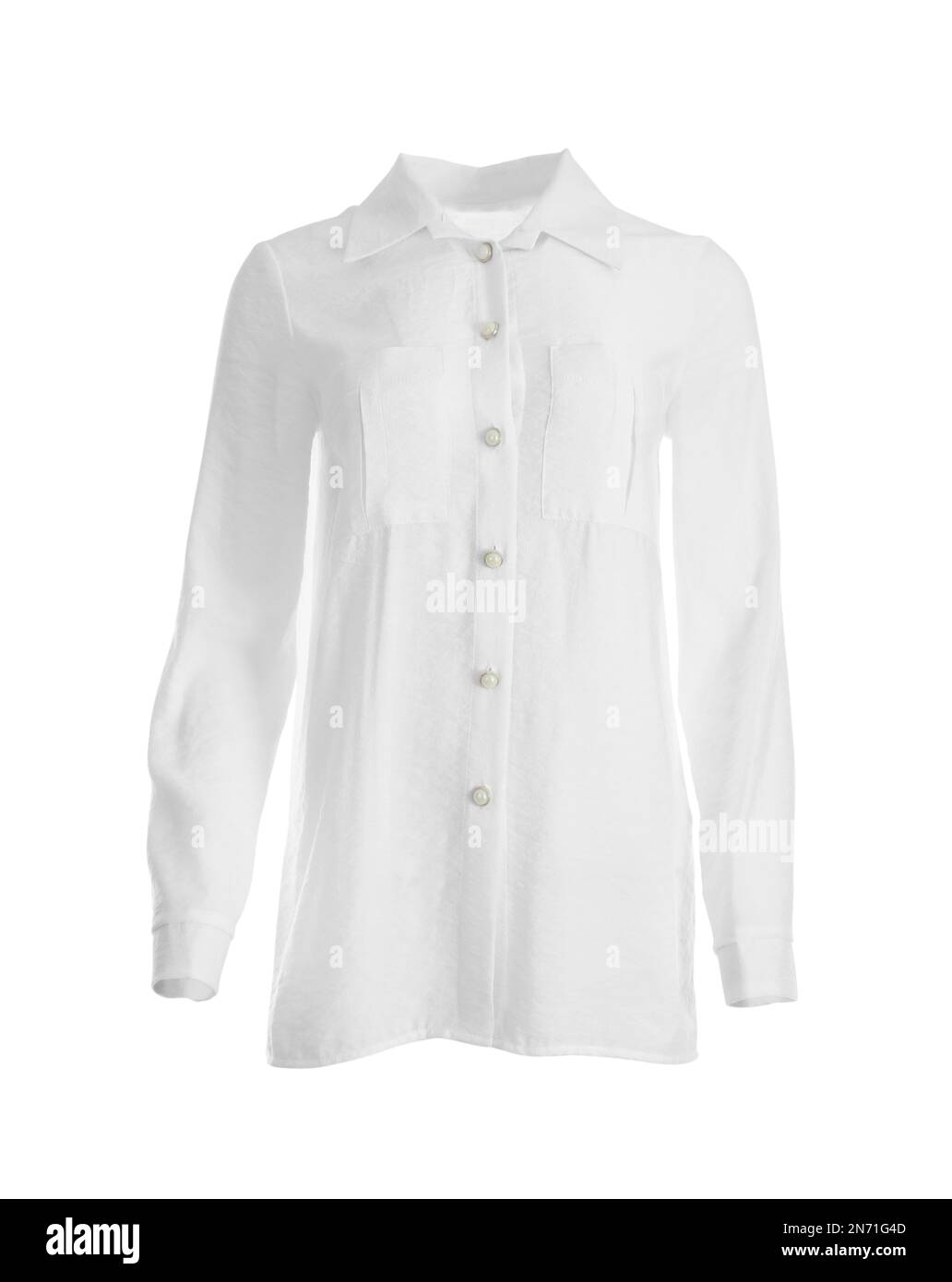 Elegante blusa a maniche lunghe isolata sul bianco Foto Stock