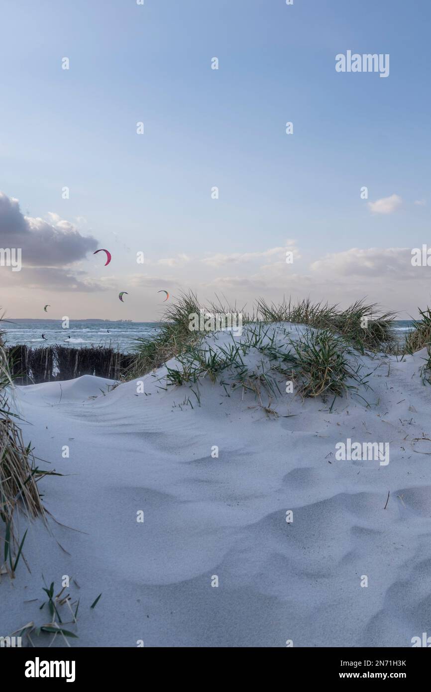 Sabbia, Kitesurfer, spiaggia, Mar Baltico, vacanza Foto Stock