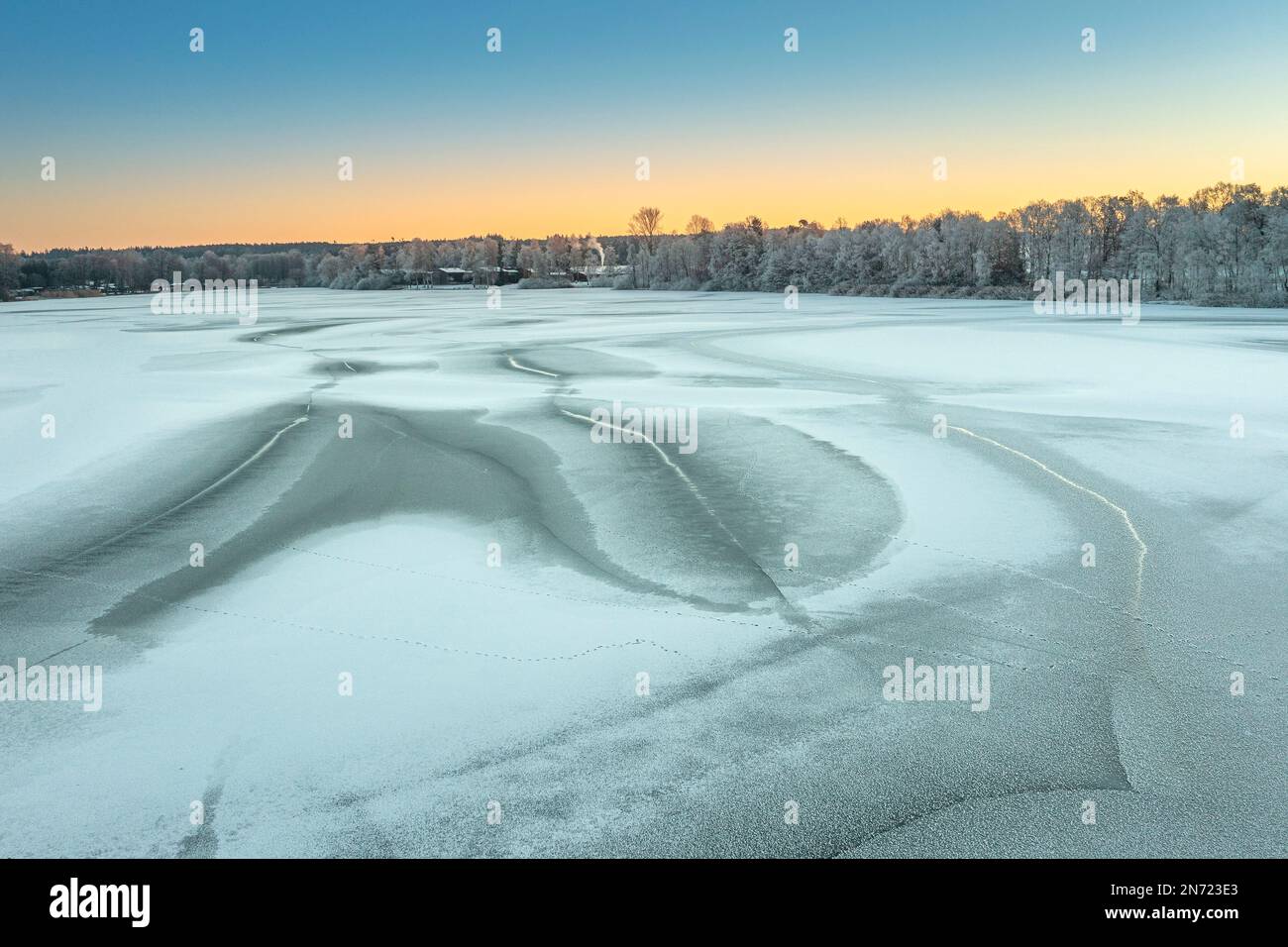 Gli stagni di Plothen in Turingia in inverno. Foto Stock