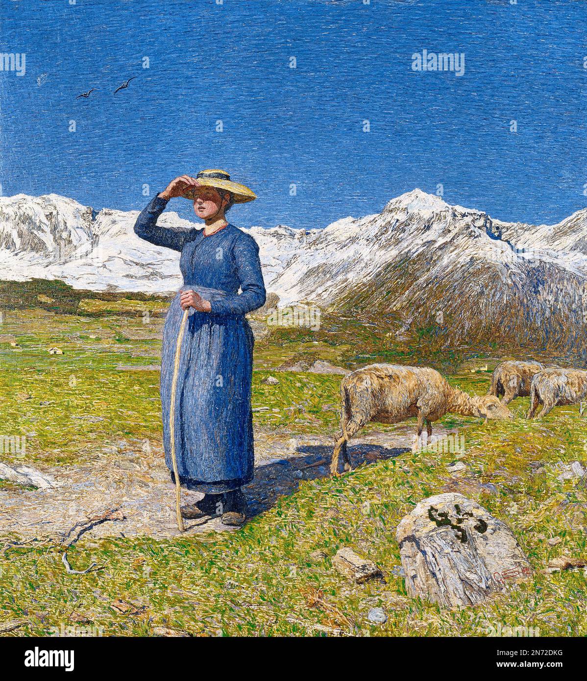 Giovanni Segantini. Dipinto dal titolo 'mezzogiorno nelle Alpi (Mittag in den Alpen)' del pittore italiano Giovanni Segantini (1858-1899), 1891 Foto Stock